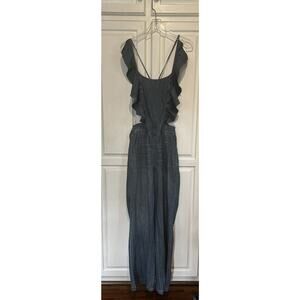 Do Be Women’s Jumpsuit Blue Denim Size Small Backless Ruffle Wide Leg Y2K